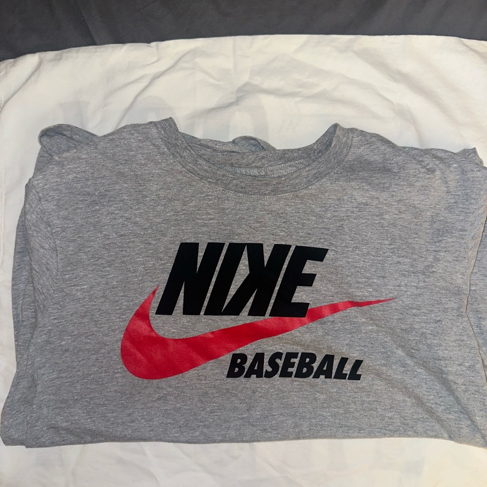 Nike Kids Gray Tee with Red Swoosh